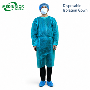 Mediunion Disposable Isolation Gown PP Nonwoven 95% Filtration Hospital Clinic Protective Medical Workwear Factory Price