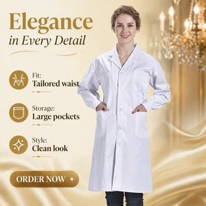Wholesale White Polyester Fabric Long Sleeve Student Laboratory Pharmacy Hospital Doctor Dress Beauty Medicine Lab Coat Workwear